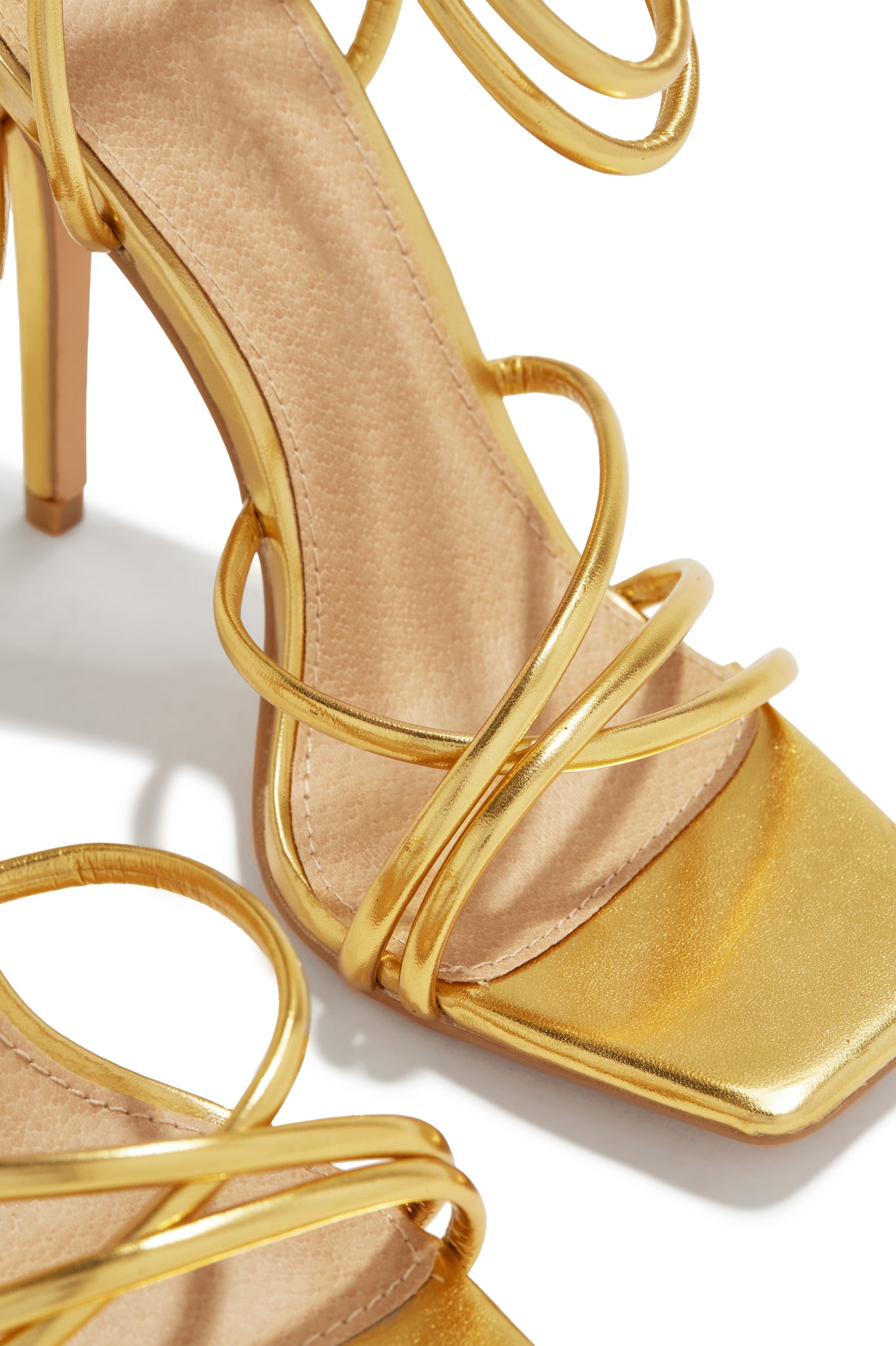 Gold Gem-Encrusted Metallic Strappy Sandals - CHARLES & KEITH IN