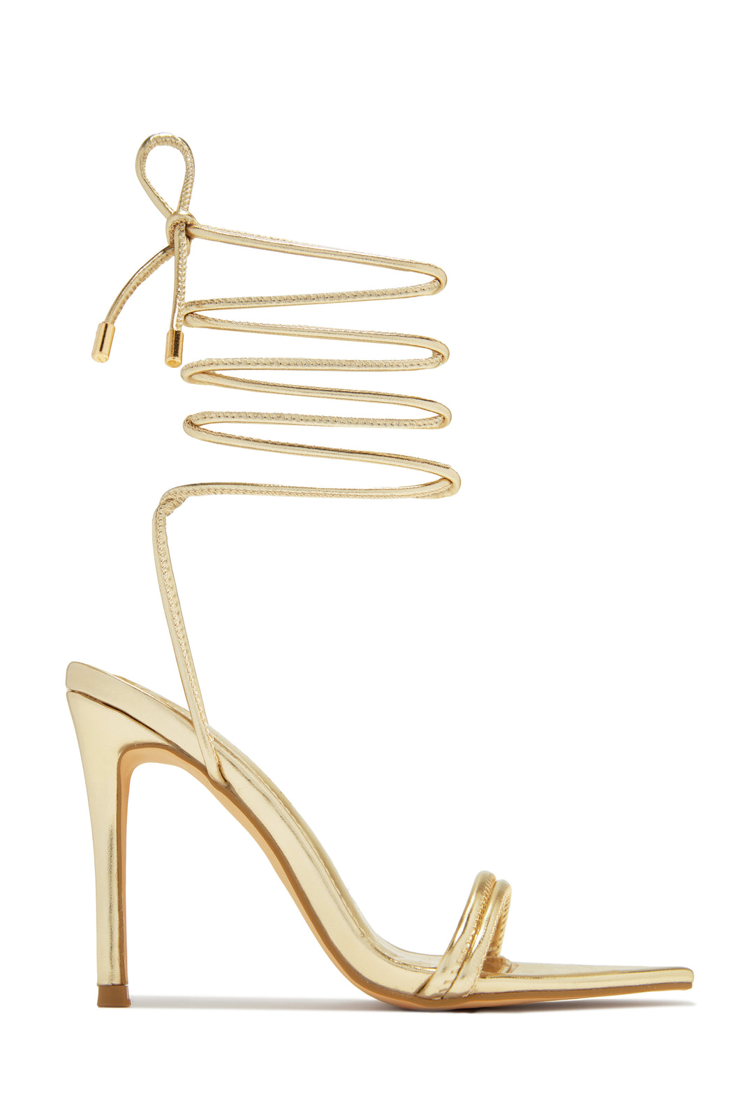 Gold-Tone Lace Up Single Sole High Heels