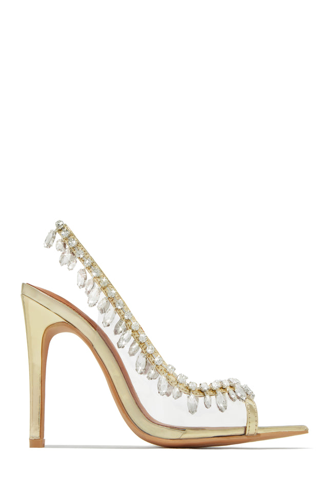 Load image into Gallery viewer, Under The Stars Embellished Slingback Pumps - Gold
