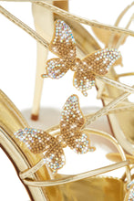 Load image into Gallery viewer, Fantasy Dreams Butterfly Embellished Lace Up Heels - Gold
