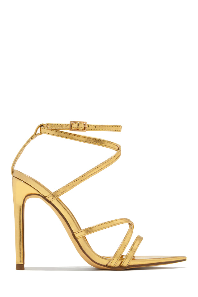 Puffy Ankle Strap High Heel Sandals - Gold
