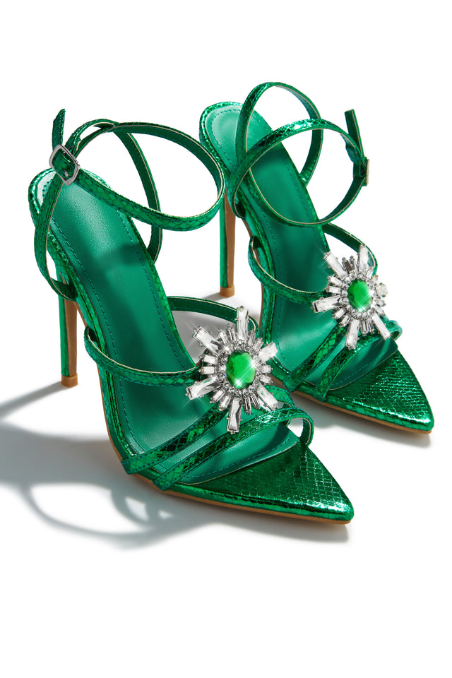 Load image into Gallery viewer, Green Embellished Night Out High Heels
