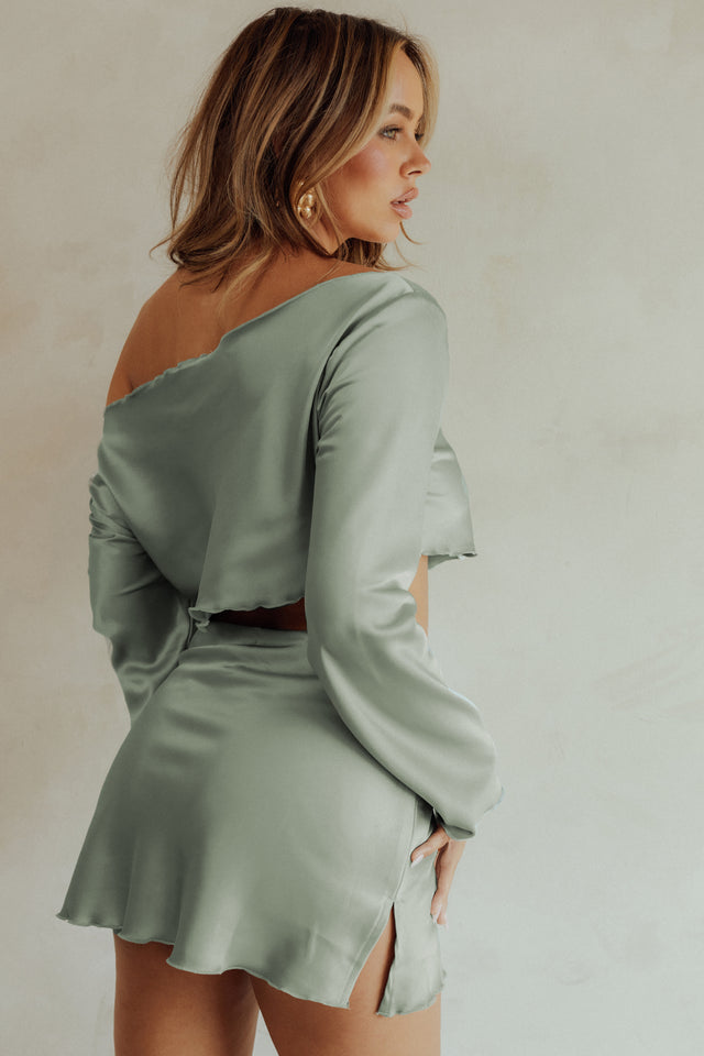 Load image into Gallery viewer, Asymmetrical Satin Top with Matching Skirt
