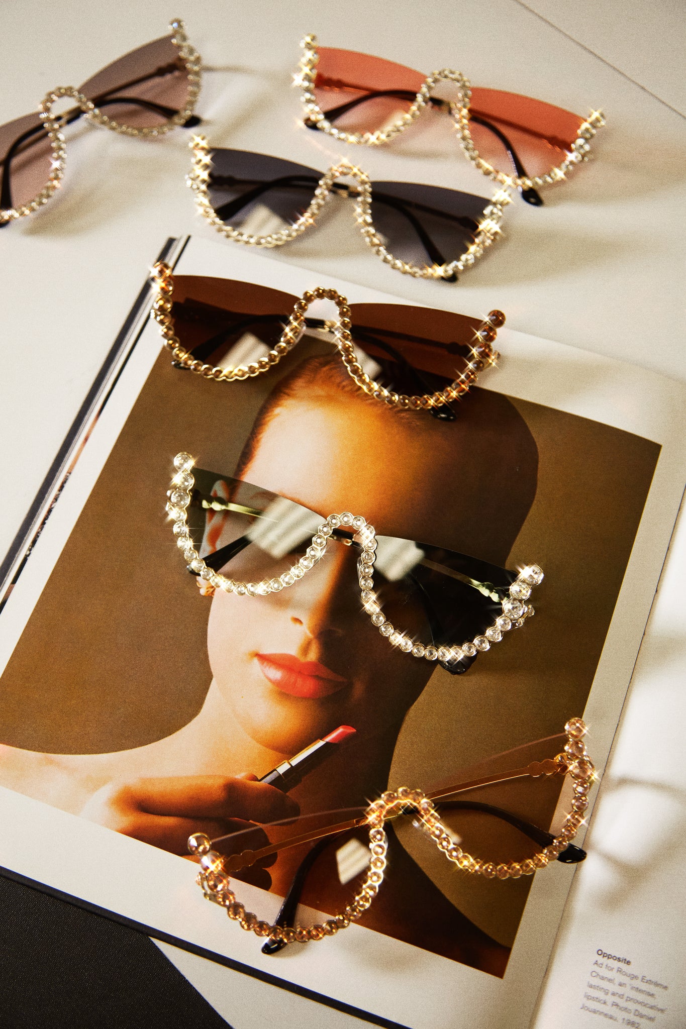 Handcrafted Rhinestone Stud Embellished Oversize Sunglasses Round Flat -  sunglass.la