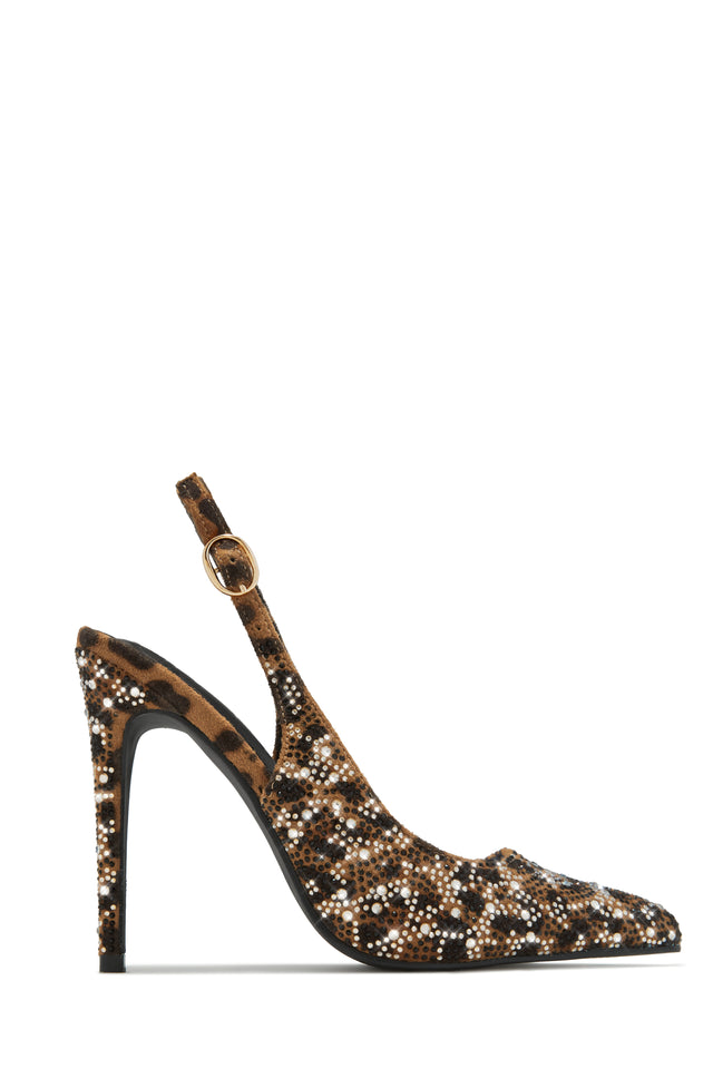 Load image into Gallery viewer, Leopard Embellished Slingback Pump Heels
