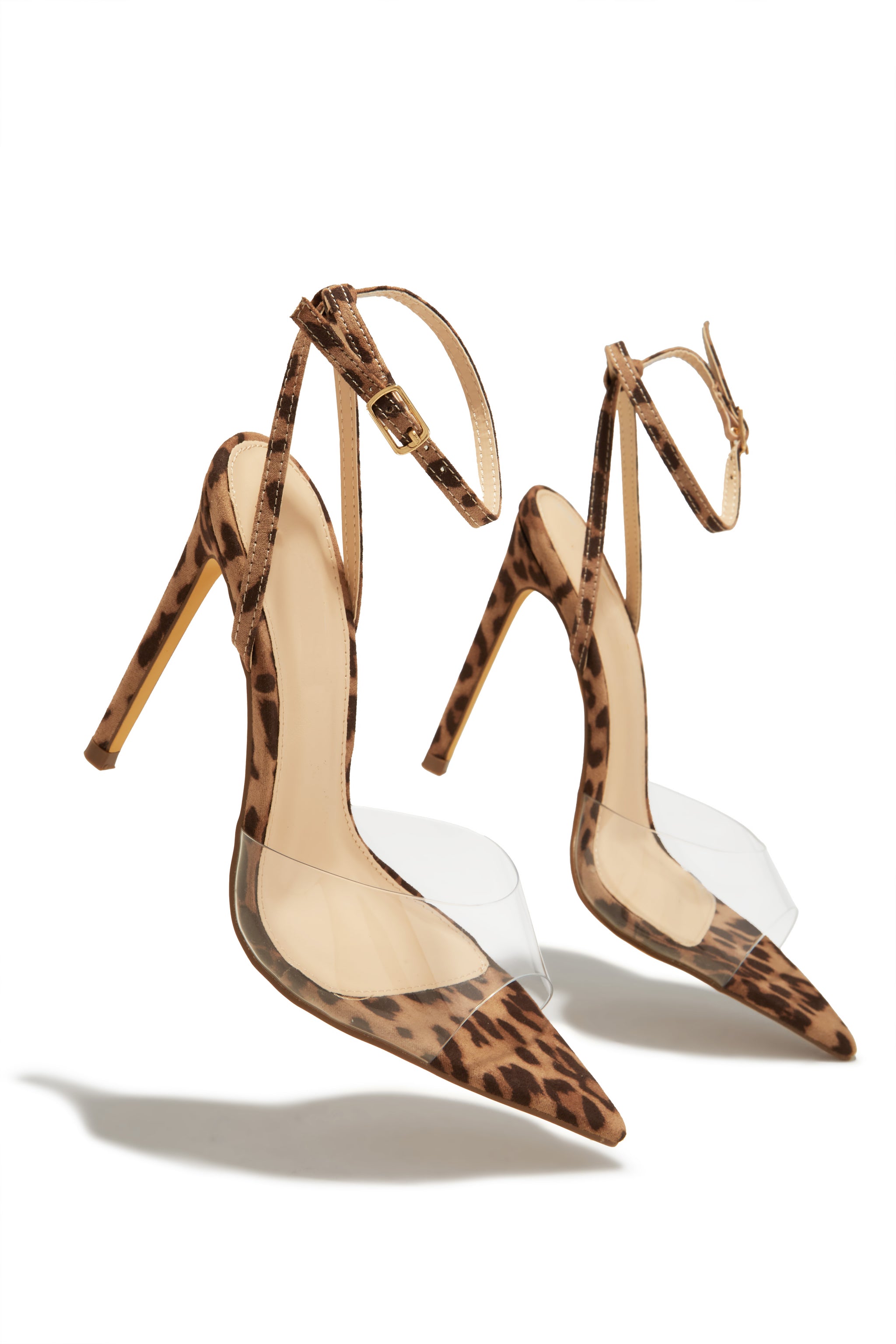 Miss Lola Dinner Date Leopard Clear Strap High Heels MISS LOLA