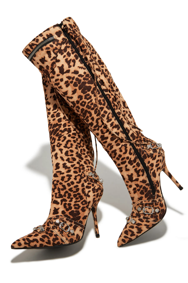 Knee high leopard print boots best sale