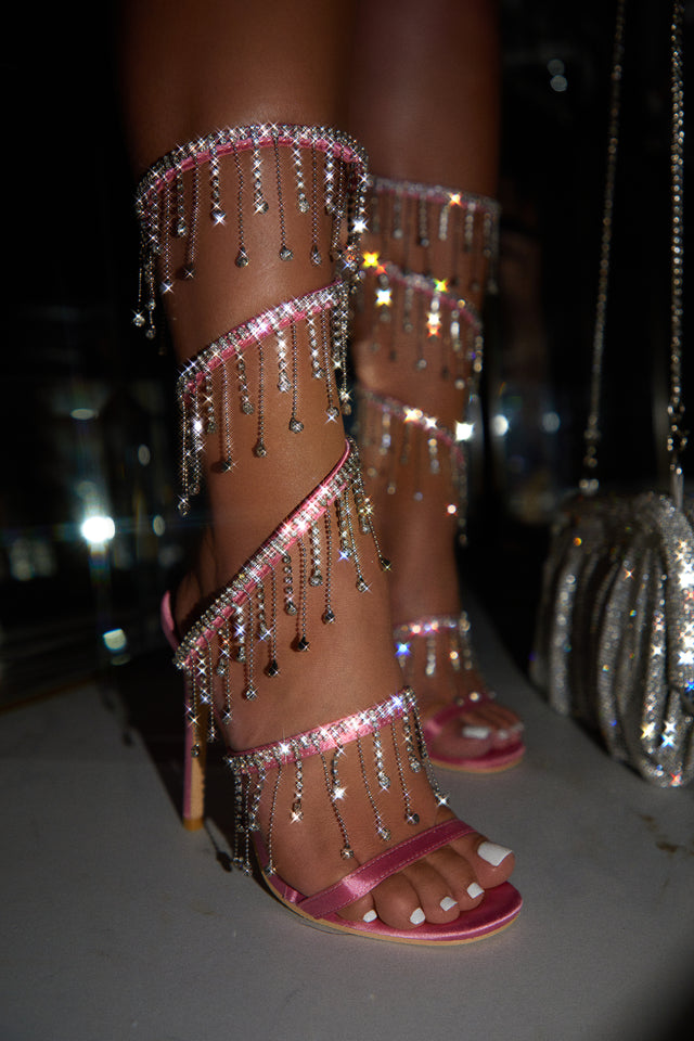 Load image into Gallery viewer, Mariah Embellished Around The Ankle Coil Heels - Pink
