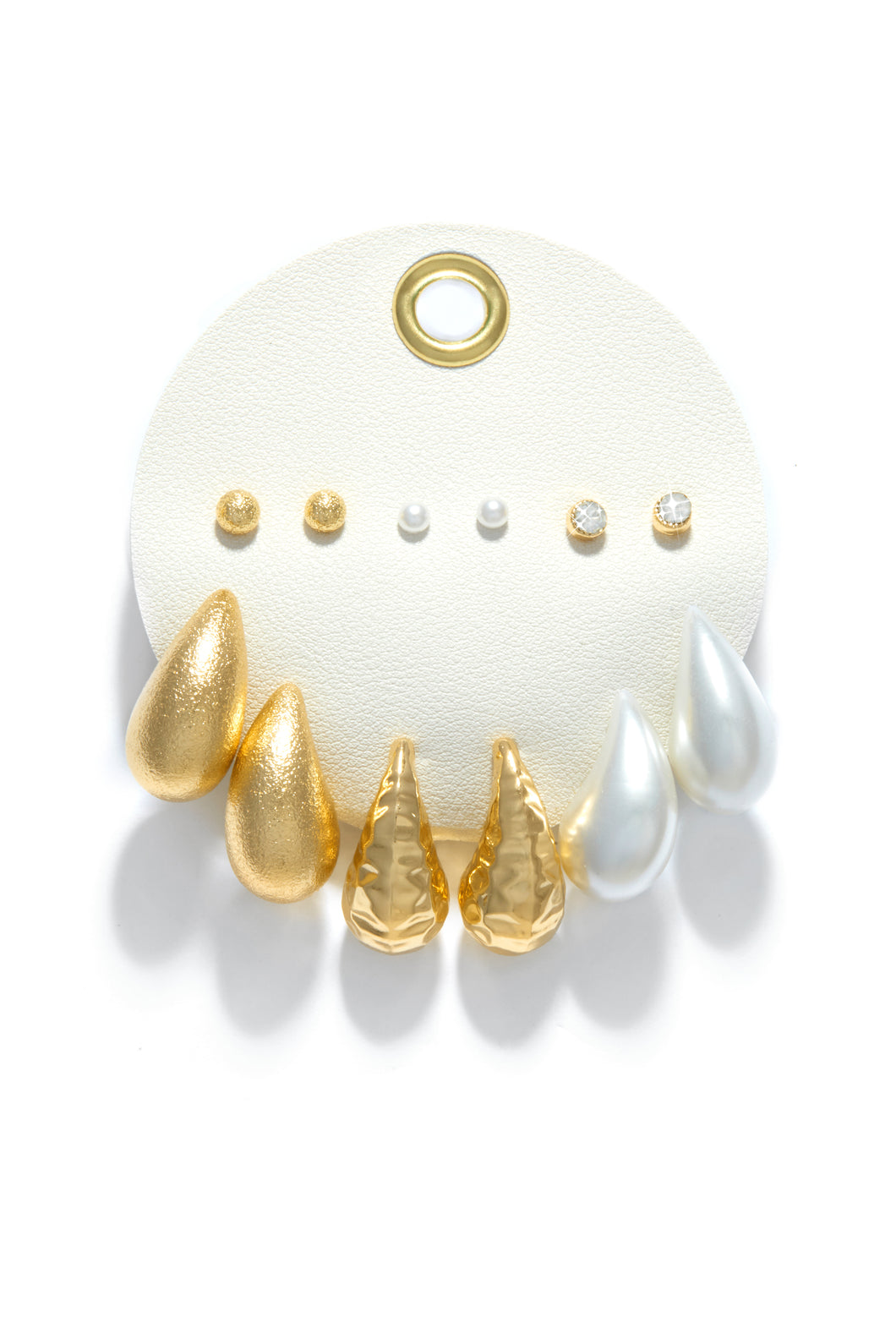 6 Piece White and Gold Earring