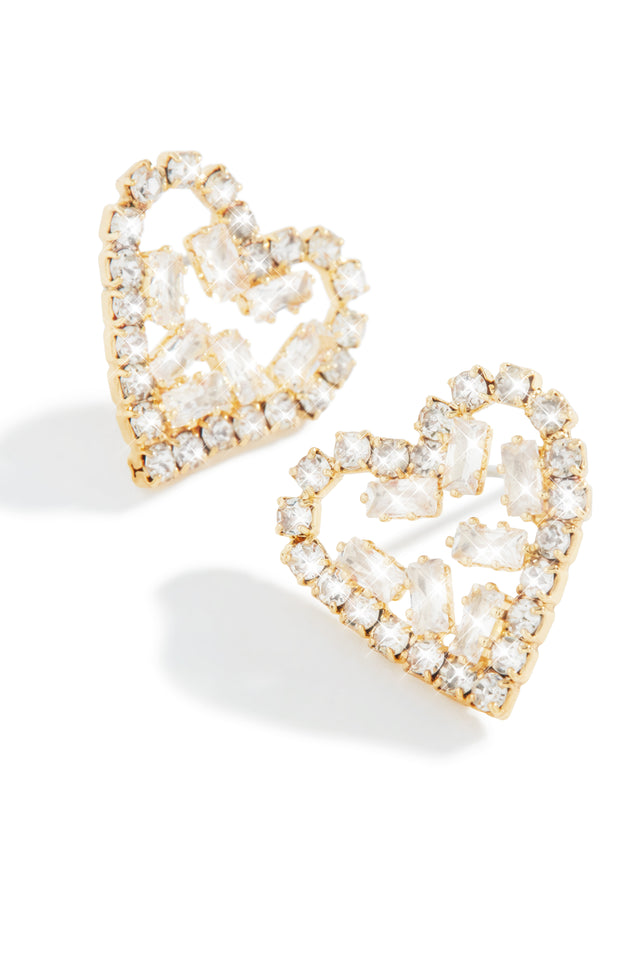 Load image into Gallery viewer, All For Love Embellished Heart Earring - Gold
