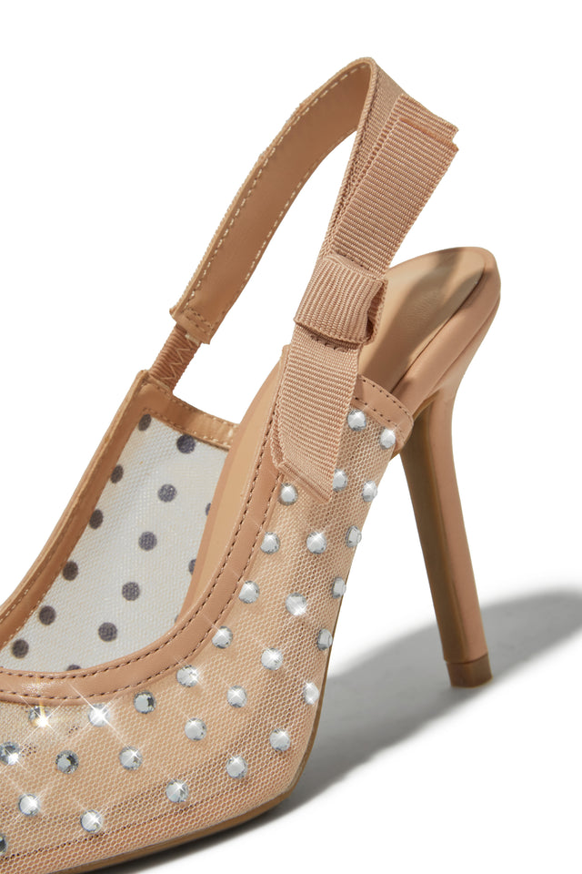 Load image into Gallery viewer, Yali Embellished Mesh Slingback Pumps - Nude
