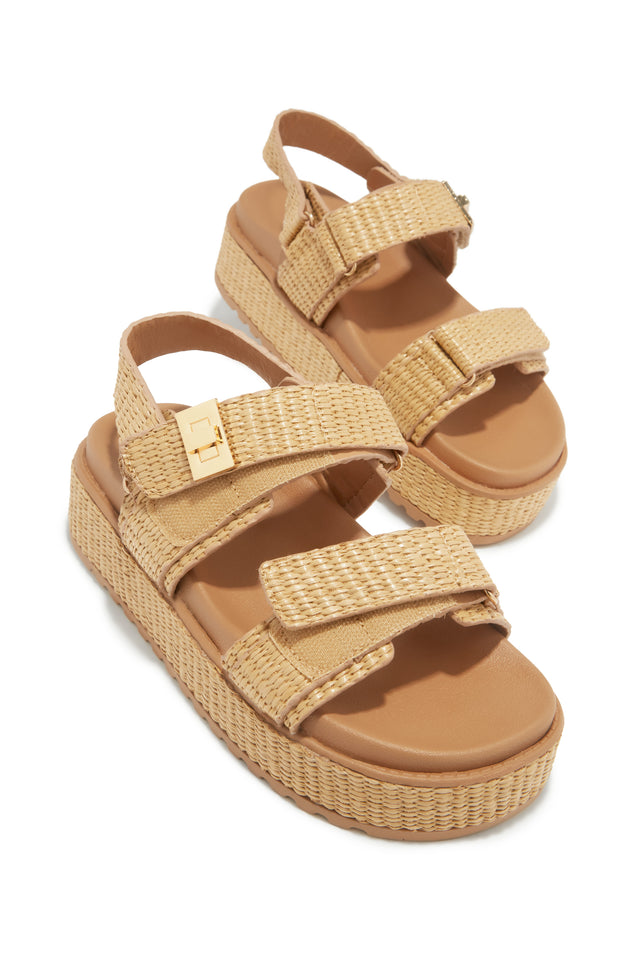 Load image into Gallery viewer, Mykonos Sun Platform Sandals - Nude Raffia
