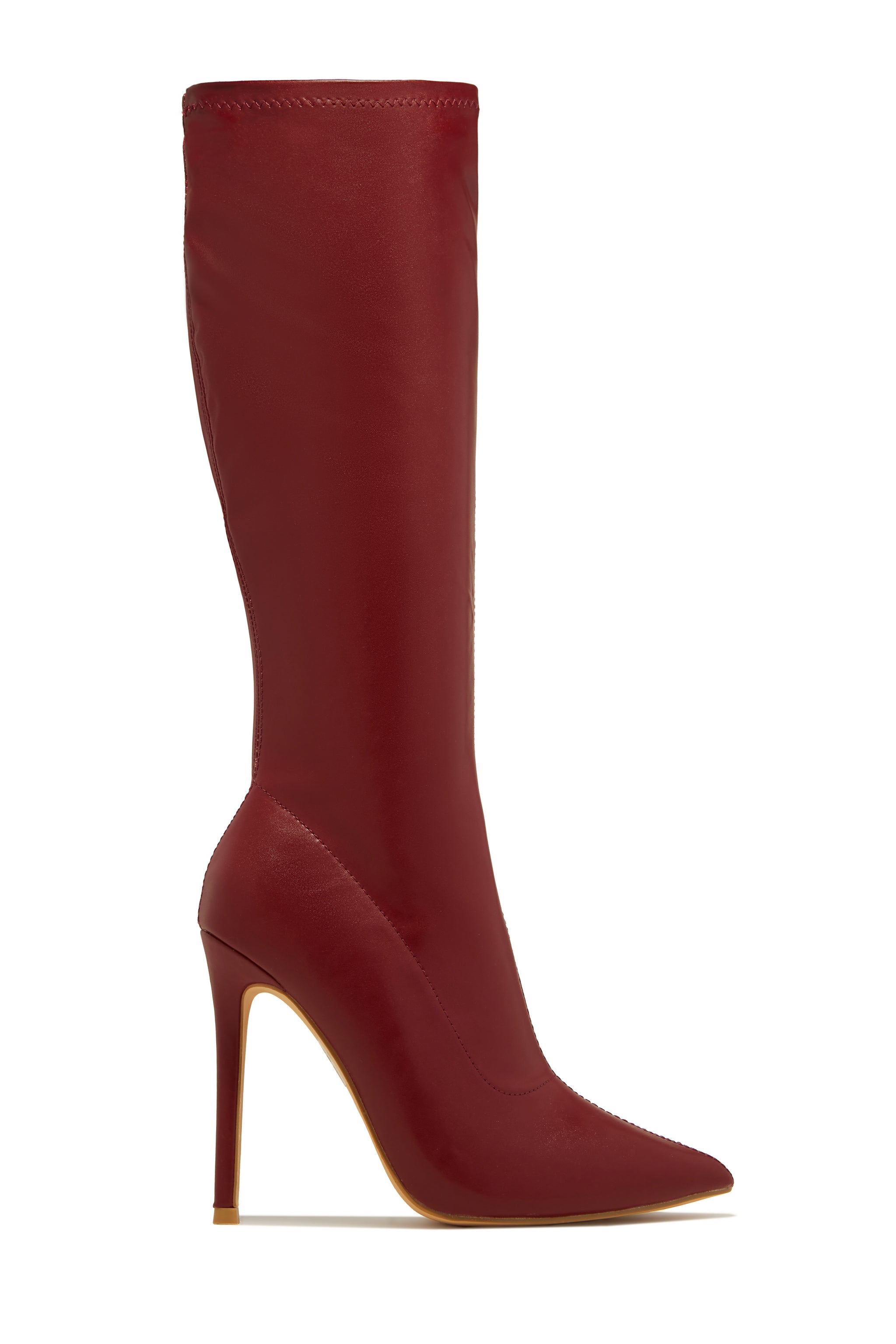 So Dramatic Wine Knee High Heel Boots MISS LOLA Miss Lola