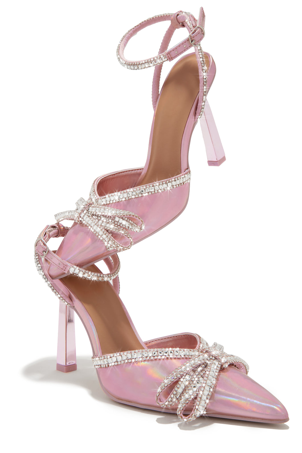 Devoted Embellished Ankle Strap High Heel Pumps - Pink