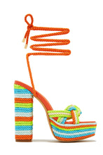 Load image into Gallery viewer, Multi Color Rope Detailed Lace Up Platform Chunky Heels
