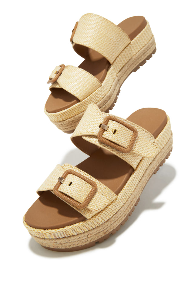 Load image into Gallery viewer, Natural Slip On Platform Sandals
