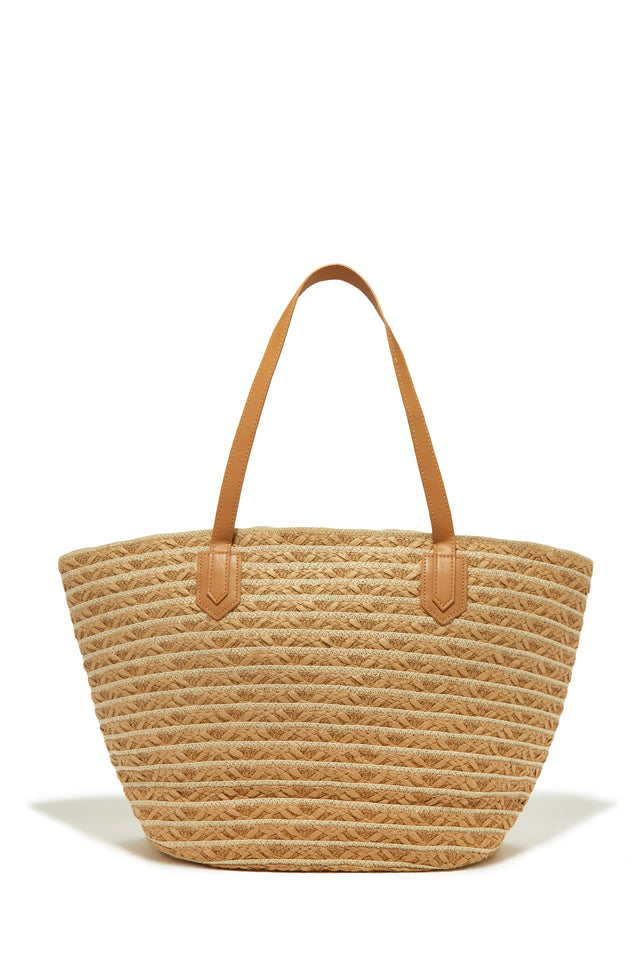 Miss Lola | Seaside Villa Taupe Large Beach Tote Bag – MISS LOLA