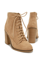 Load image into Gallery viewer, Fall Moment Lace Up Block Heel Ankle Boots - Nude
