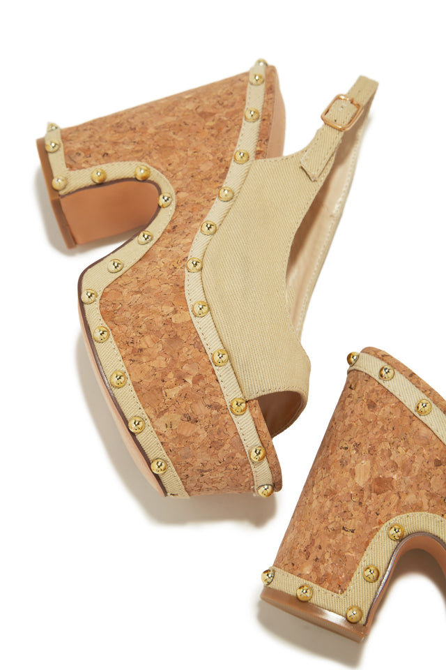 Load image into Gallery viewer, Nude Peep Toe Platform Cork Heels
