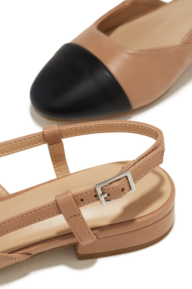Load image into Gallery viewer, Taupe Nude Flats with Black Toe Cap
