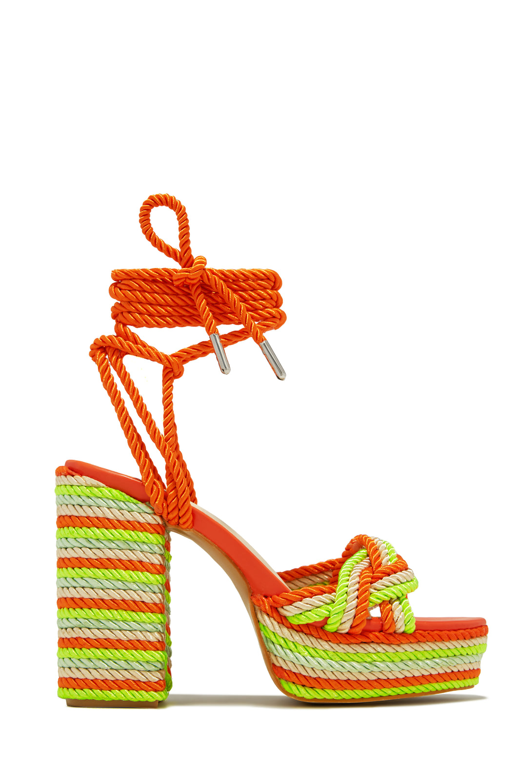 Orange Lace Up Chunky Platform Heels