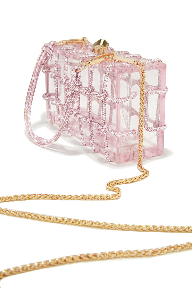 Miss Lola Forever Perfect Pink Embellished Caged Clear Bag MISS LOLA