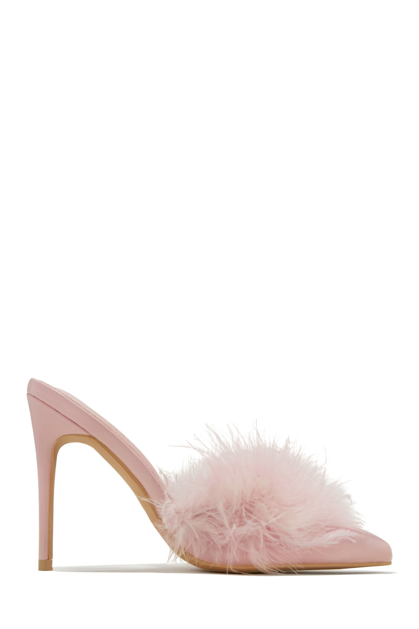 Miss Lola | Lorelai Pink Faux Feather Mule Heels – MISS LOLA