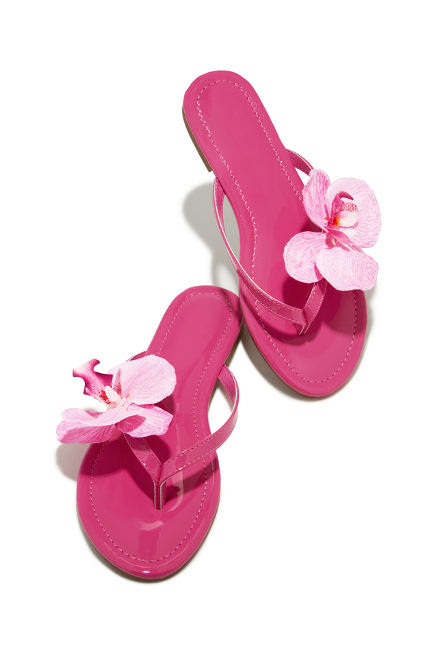 Load image into Gallery viewer, Pink Slip On Thong Sandals with Flower Strap Detailing
