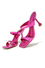 Load image into Gallery viewer, Metallic Pink Square Toe Heels
