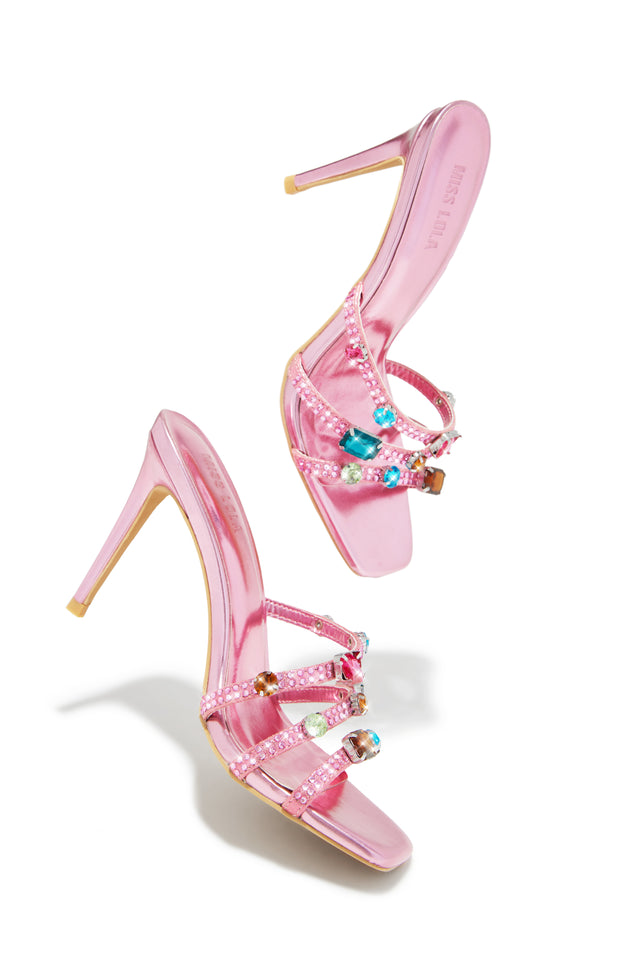 Miss Lola | Birthday Drinks Pink Embellished Mule Heels – MISS LOLA