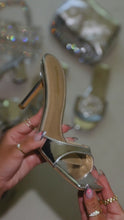 Load and play video in Gallery viewer, Silver tone mid heel mules video
