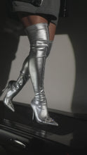 Load and play video in Gallery viewer, Video of silver thigh high boots
