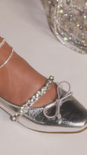 Load and play video in Gallery viewer, Model wearing silver-tone embellished flats video
