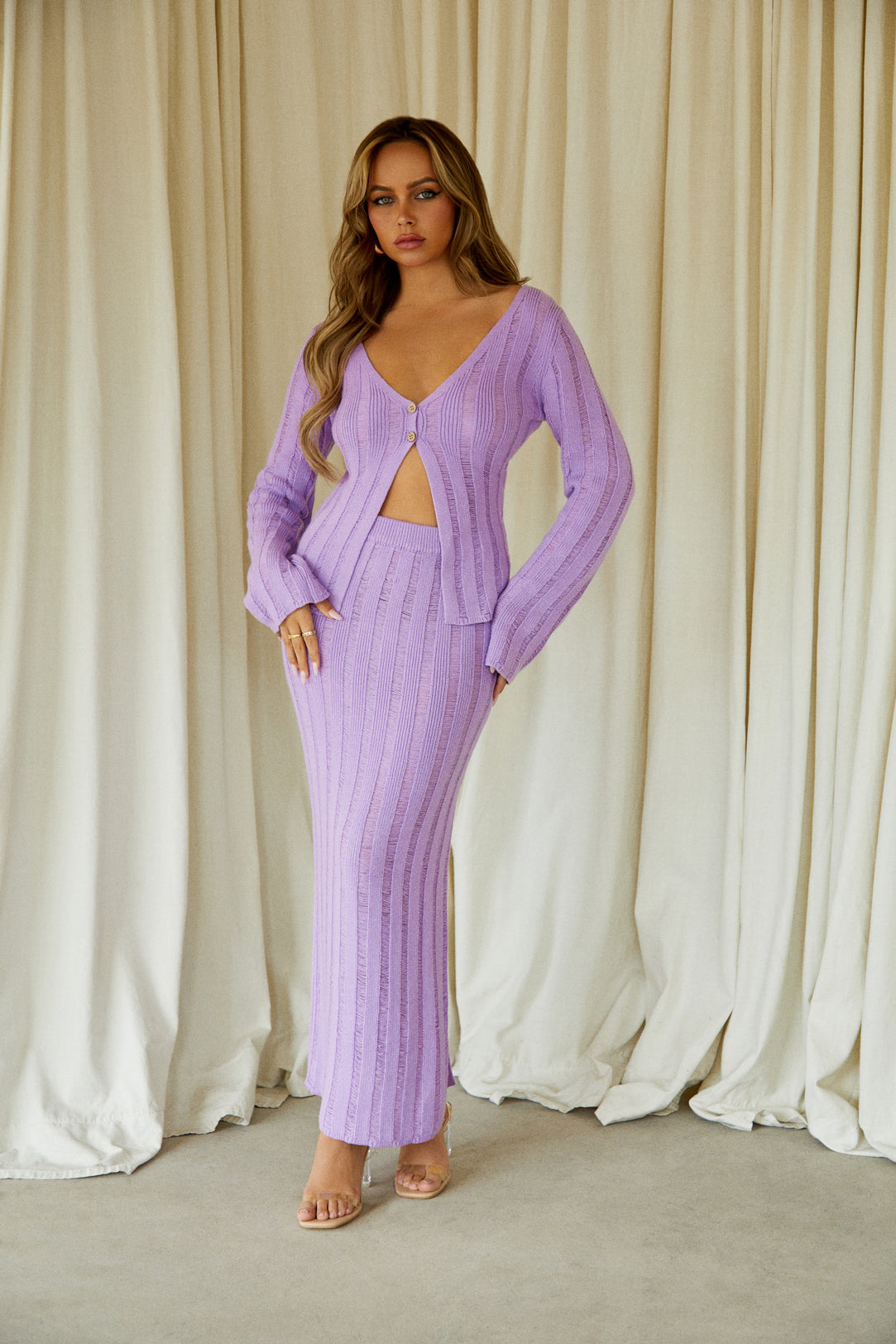 New Look knit corset long sleeved top in lilac