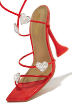 Load image into Gallery viewer, About Love Embellished Lace Up High Heels - Red
