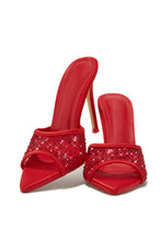 Load image into Gallery viewer, Kari Embellished High Heel Mules - Red
