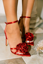 Load image into Gallery viewer, Rose Embellished Rose High Heels - Red
