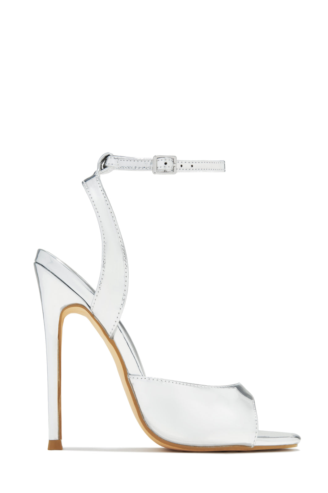 Silver-Tone Mary Jane Strap with Open Peep Toe High Heels