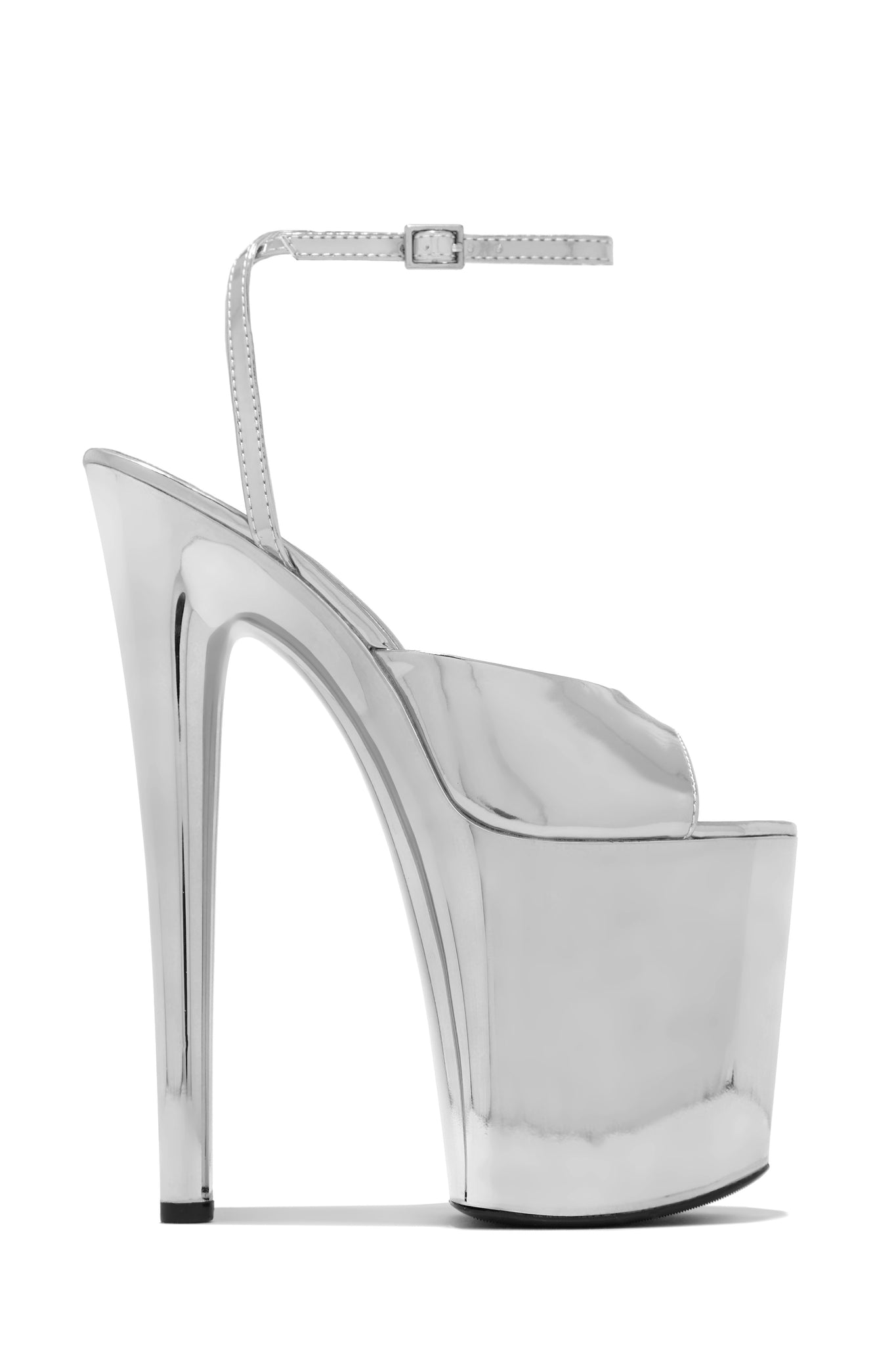 Miss Lola  Adore Me Silver Ankle Strap Platform Block High Heels