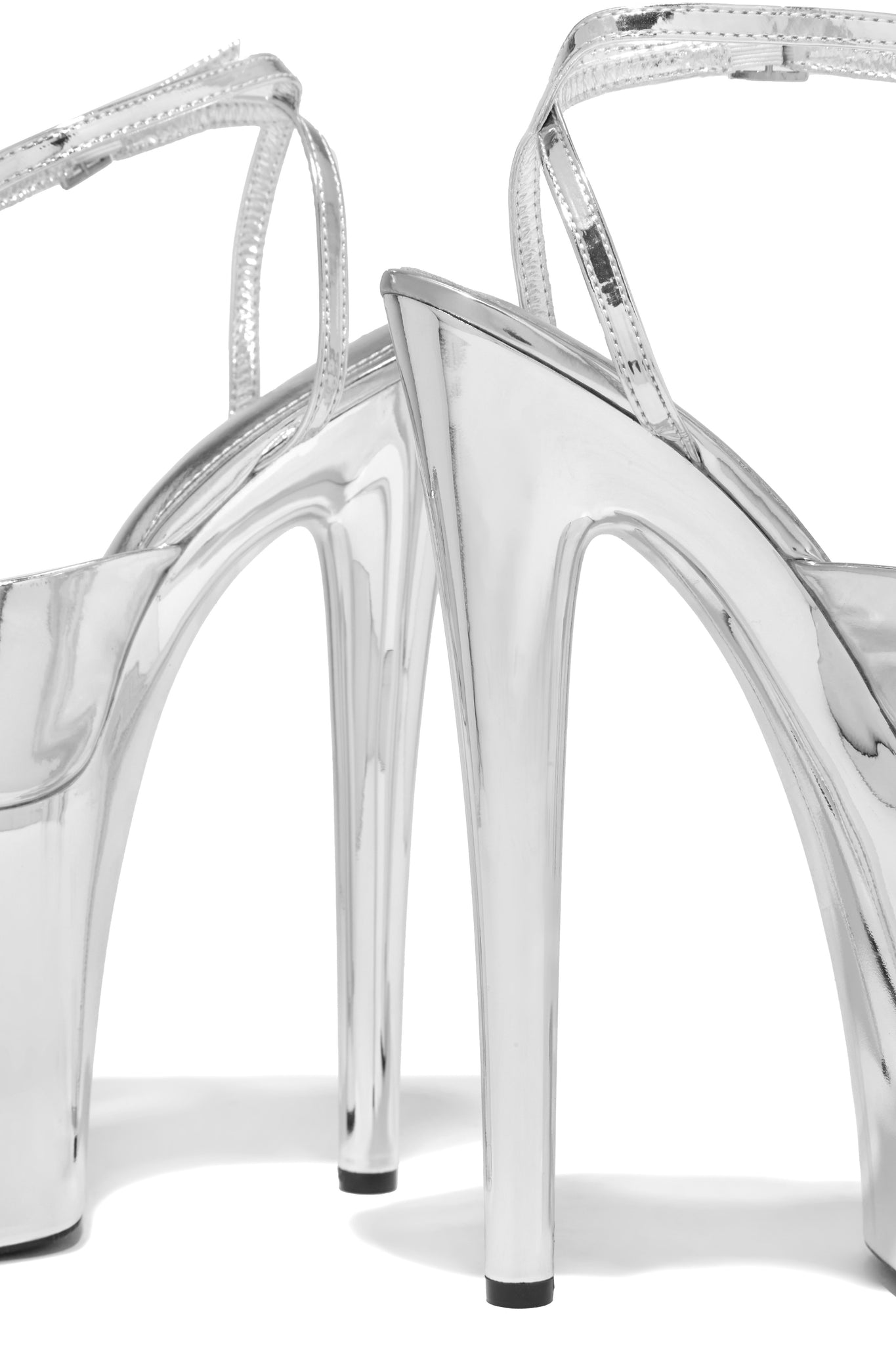 Miss Lola  Adore Me Silver Ankle Strap Platform Block High Heels