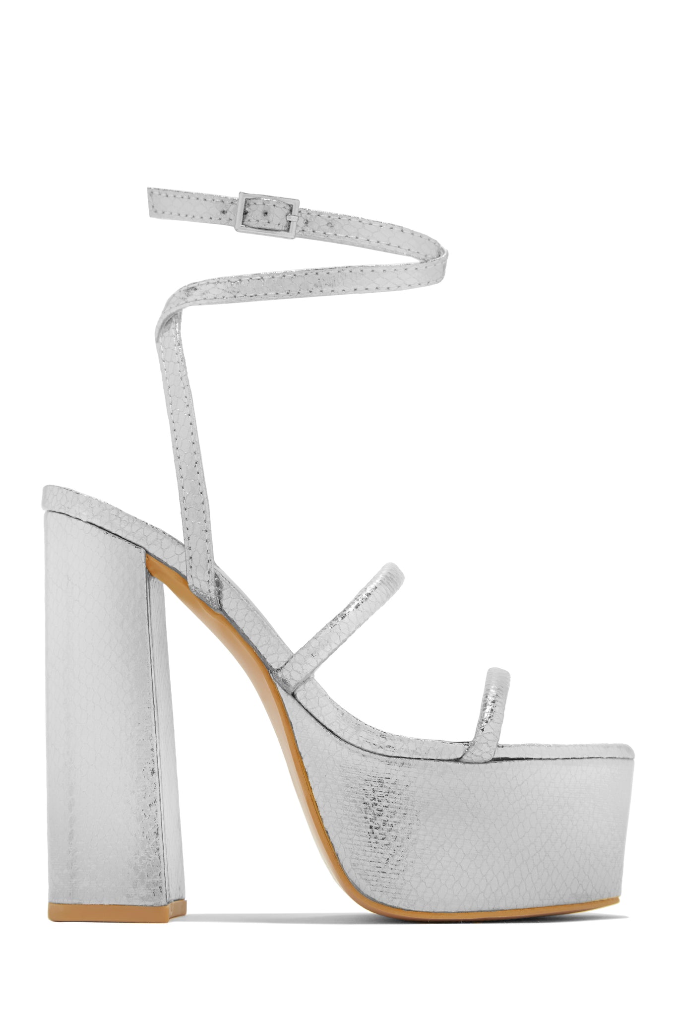 Miss Lola | Samia Silver Platform Block High Heels – MISS LOLA