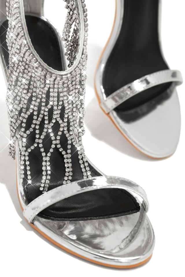 Miss Lola | Formal Icon Silver Embellished Dangle Heels – MISS LOLA