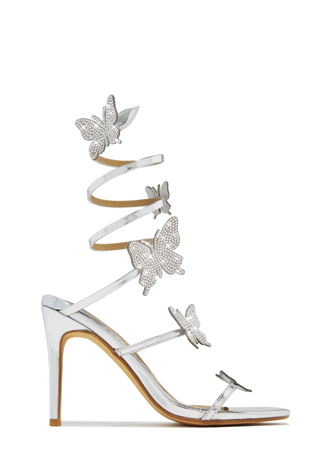 Silver-Tone Single Sole Heels with Embellished Butterflies