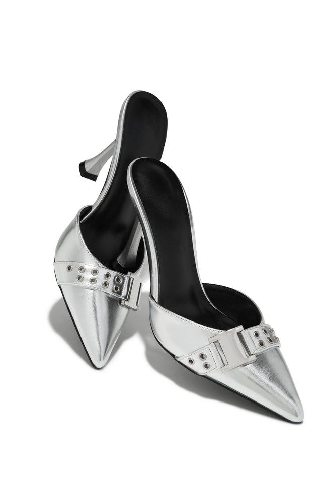 Load image into Gallery viewer, Amyra Pointed Toe High Heel Mules - Silver
