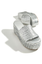 Load image into Gallery viewer, Silver-Tone Espadrille Platform Slides
