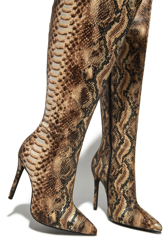 Load image into Gallery viewer, Genesis Knee High Heel Boots - Snake
