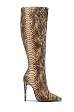 Load image into Gallery viewer, Genesis Knee High Heel Boots - Snake
