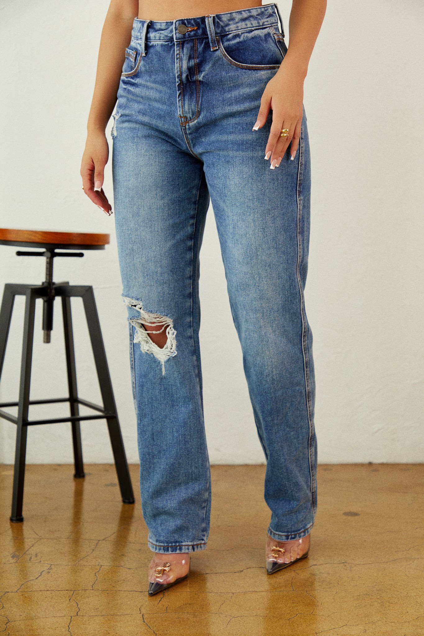 Miss Grant Kids ripped straight-leg jeans - Blue