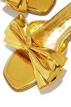 Load image into Gallery viewer, Gold-tone Metallic Bow Tie Slip On Sandals
