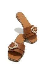 Load image into Gallery viewer, Tan Embellished Buckle Slip On Sandals
